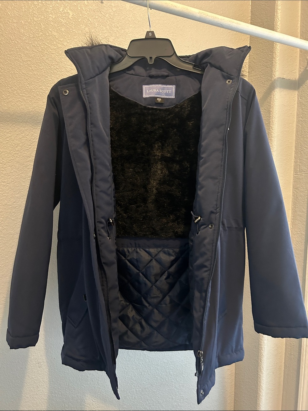 Laura Scott Navy Quilted Hooded women Puffer Coat size S